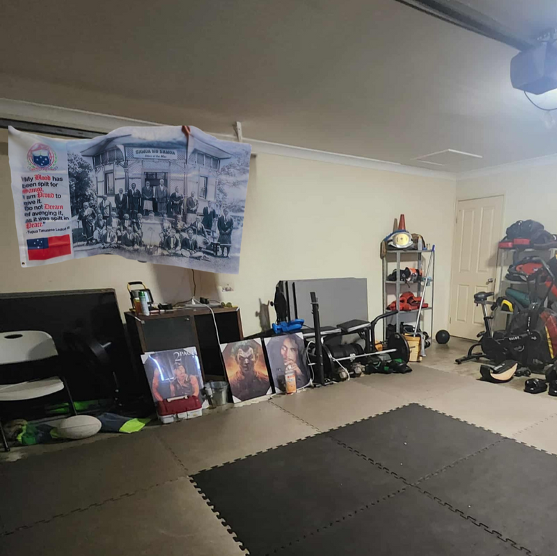 Eddie's MMA Training Gym with flag hanging